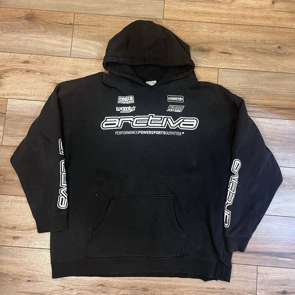 Vintage Arctiva Snowboarding Powersports Black Hoodie Men's 2XL USA Made 2-Sided